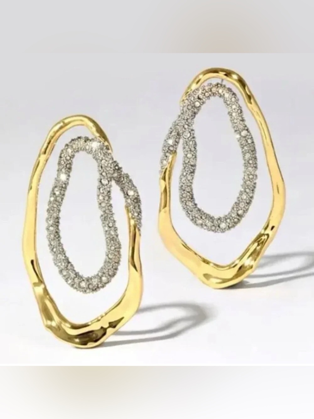 Earrings Pave Crystal Double Loop Gold Alexis Bittar Style Solanales